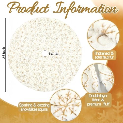 Libima Faux Fur Christmas Tree Skirt, White, 84 Inch - Image 3