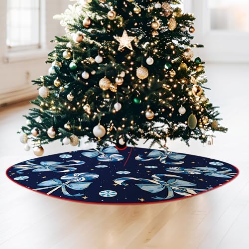 Christmas Tree Skirt Blue Tree Skirts Candy Cane Decorations Xmas Tree Skirt Tree Mat 36 Inch Winter Christmas Decor for Home - Image 5