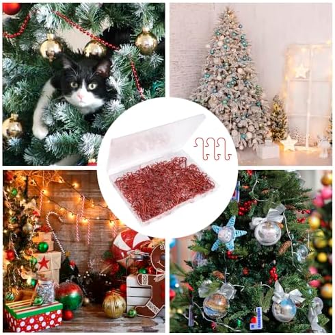 Ornament Hooks 200Pcs Red Christmas Ornament Hooks for Christmas Trees Metal Wire Christmas Tree Hooks with Storage Box 1.2" Mini Ornament Hangers Xmas Hanging Hooks for Christmas Decor Party Balls - Image 6