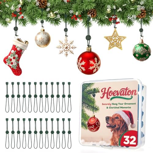 32 PCS Adjustable Christmas Ornament Hooks, Hoevaton Non-Slip Hanger Hooks for Hanging Small & Large Heavy Ornaments, Xmas Ornament Hanging Hooks for Holiday Tree Decorations (Green, 32 Count) by Unknown