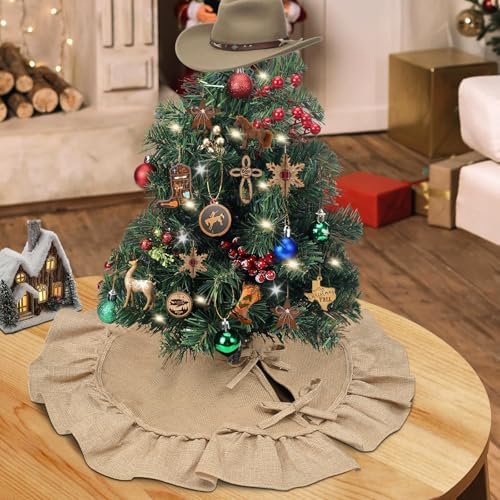 Mini Burlap Tree Skirt 24 Inch, Small Fall Christmas Tree Skirt with Ruffle - Image 6