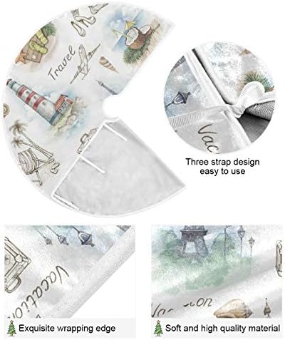 Blueangle 35.4Inch Travel Landscape Pattern Christmas Tree Skirt Large Round Tree Skirt Polyester Christmas Tree Skirt Christmas Decorations - Image 2