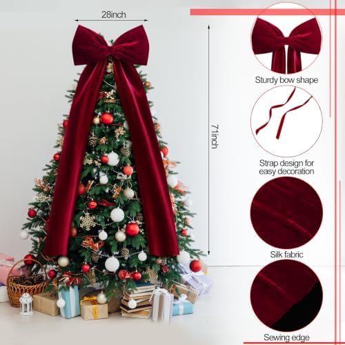 Knitgrip Extra Large Velvet Christmas Tree Topper Bow, Burgundy, 71 Inch - Image 2