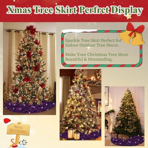 MODFUNS Purple Christmas Tree Skirt 36 Inch Sequin Xmas Tree Skirt Halloween Christmas Tree Skirt Sequins Tree Carpet Halloween Ornament Xmas Tree Skirt Mat Glitter Tree Skirts for Party - Image 5