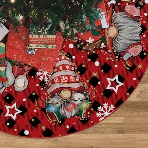 GAGEC Christmas Tree Skirt Red Buffalo Plaid Tree Skirt Glitter Gnomes Snowflake Xmas Winter Tree Skirt 48 Inch for Black Christmas Indoor Outdoor Decorations by GAGEC
