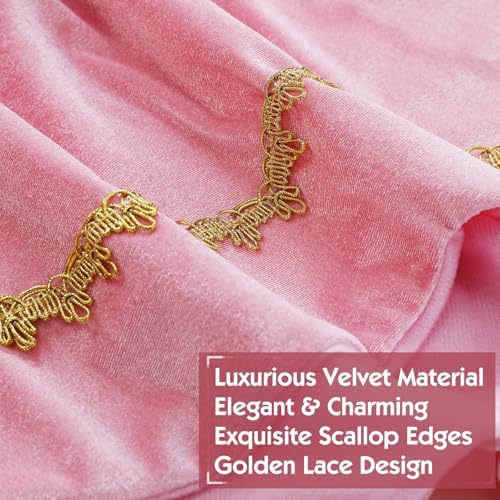 Arrowbash Christmas Tree Skirt 48 Inch Pink Velvet Fur Scallop Tree Skirt Sparking Gold Lace Trim for Party Rustic Xmas Holiday Decorations All Year - Image 2