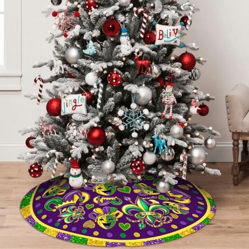 Mardi Gras Christmas Tree Skirt 36 Inch Carnival Party Xmas Ornament for Home Party Holiday Masquerade Decoration - Image 5