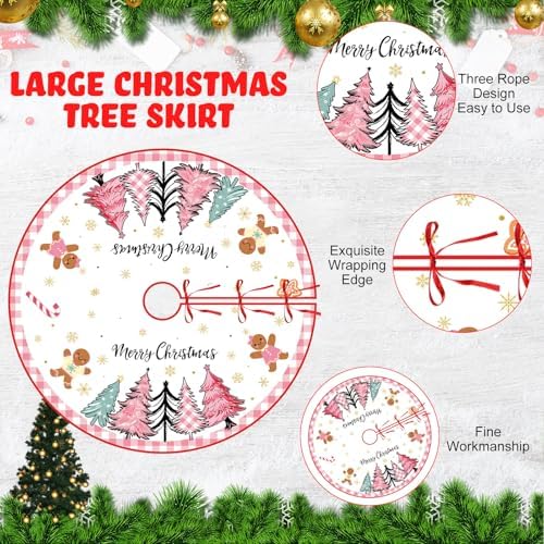 Blosssound Christmas Tree Skirt,36 Inch,Xmas Trees,Pink - Image 3