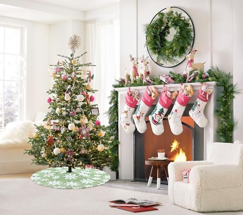 48 Inch Green Tree Skirt Snowflakes Large Tree Skirts Faux Fur Christmas Tree Skirts for Round Xmas Tree Blanket Indoor Home Party Decor - Image 6