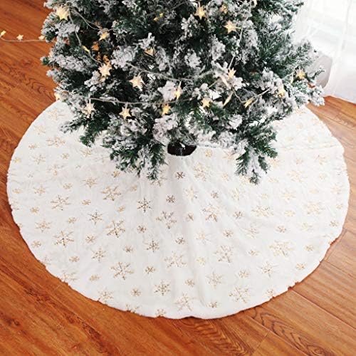 Christmas Tree Skirt 30/36/49 inches Xmas White Tree Skirts Snowflake Embroidery for Christmas Decorations Holiday Party 198 Gold 78 - Image 5