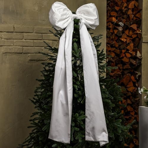 Daifunli 20 x 47 in Giant Satin Bow Christmas Tree Topper,White by Huiinen
