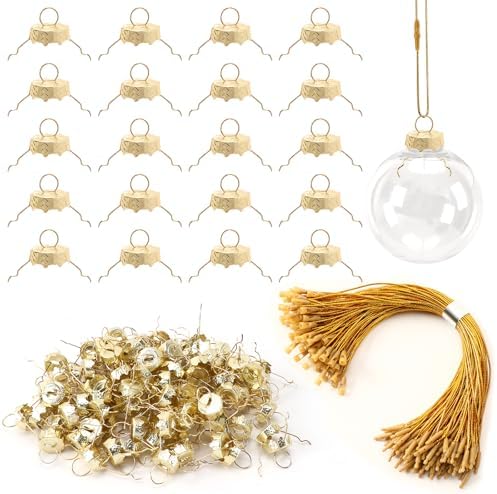 200 Sets 18 mm Gold Christmas Ornament Caps and Hangers String by SEPGLITTER