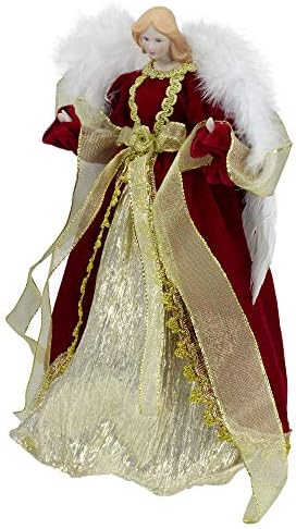 14" Red and Gold Traditional Angel Christmas Tree Topper - Unlit - Image 5