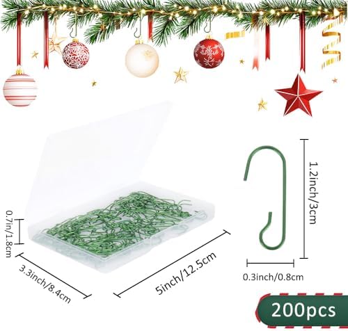Christmas Ornament Metal Hooks Hangers, 200PCS Green Bendable Metal Wire Hanging Hook for Christmas Tree Decoration Easter Egg Hangers Halloween Party Decoration - Image 2