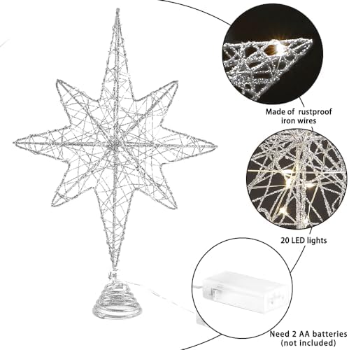 Christmas Tree Topper 13.5?€? Silvery Star Tree Toppers with 20 LED Lights - Image 5
