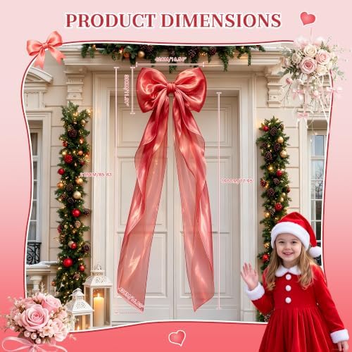Big Satin Bow Coquette Room Decor, 16x79 Inch Large Christmas Bows for Birthday Decorations, Christmas Tree Topper, Girl Room Decor, Bachelorette, Wedding, Baby Shower, Front Door, Wreath (Red) - Image 2