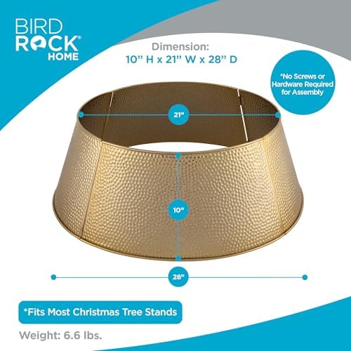 BIRDROCK HOME 4-Panel Hammered Metal Christmas Tree Collar - Stylish Holiday Tree Skirt Alternative - Durable Iron Construction Base Cover - Protects Tree Base from Pets - Easy Assembly - Gold - Image 3
