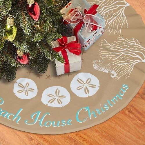 Beach Coral Cute Santa and Snowman Dolls Christmas Tree Skirt 30" for Xmas Halloween New Year Holiday Party Home Tree Mat Decor Ornaments Decoration - Image 3