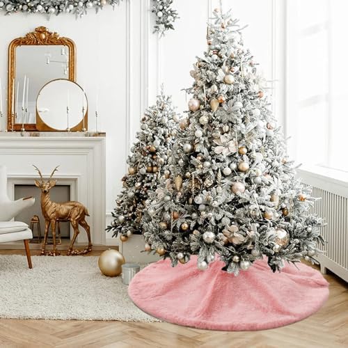 Christmas Tree Skirt 36 inch Pink Faux Fur Soft Fluffy Ornaments Xmas Tree Skirts for Xmas Tree Ornaments and Party Holiday Decorations - Image 7