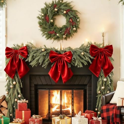 Big Red Bows for Christmas Tree Topper, 23x11 in Ruby Red Satin Bow Christmas Tree Decorstions for Hoom Wall Backdrop Room as Crib Skirt for Holiday Bow Decor Xmas Valentine's Day (Heavyweight Satin) by Froova
