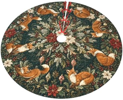 Fox Christmas Tree Skirt Tree Mat for Xmas Holiday Party Decorations Indoor Outdoor 36 Inch - Image 3