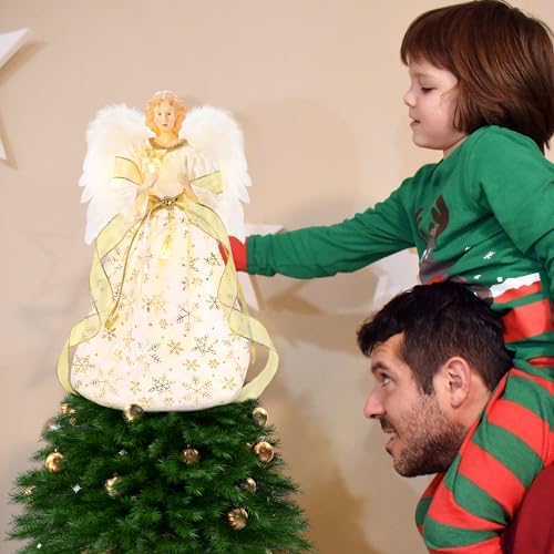 PEEKI Christmas Tree Topper, 15" Angel Treetop with Lights and Remote Control Timer, Christmas Tree Decoration for Holiday Ornament and Home Decor, Gold - Image 3
