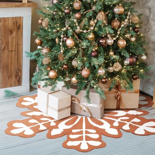 48 Inch Gingerbread Snowflake Christmas Tree Skirt Farmhouse Christmas Tree mat for Xmas Gingerbread Decorations Holiday Party Ornaments - Image 4