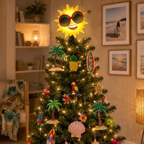 9.6 x 6.5 Inch Wooden Sun Lighted Summer Christmas Tree Topper - Image 3