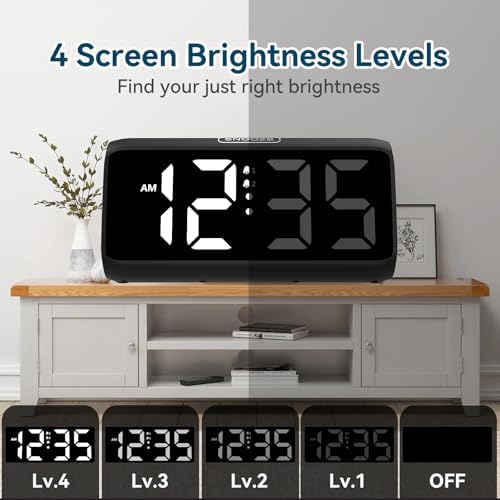 Netzu Digital Alarm Clocks for Bedrooms, Loud Alarm Clock with Dual Alarms, Bold Digits, 5 Dimmers, 4 Volumes, Snooze, Bedside Clock for Deep Sleepers Kids Teens Seniors, Plug in Clock, Easy to Set - Image 5