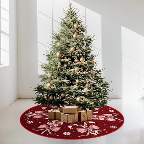 Christmas Tree Skirt Burgundy Tree Skirts Candy Cane Decorations Xmas Tree Skirt Tree Mat 36 Inch Winter Christmas Decor for Home - Image 4