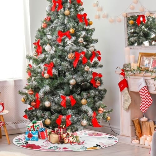 SUABO Spring Flowers 48 Inch Christmas Tree Skirt, Soft Xmas Tree Mat for Party Decoration Holiday Decor Christmas Decorations Indoor Outdoor - Image 4