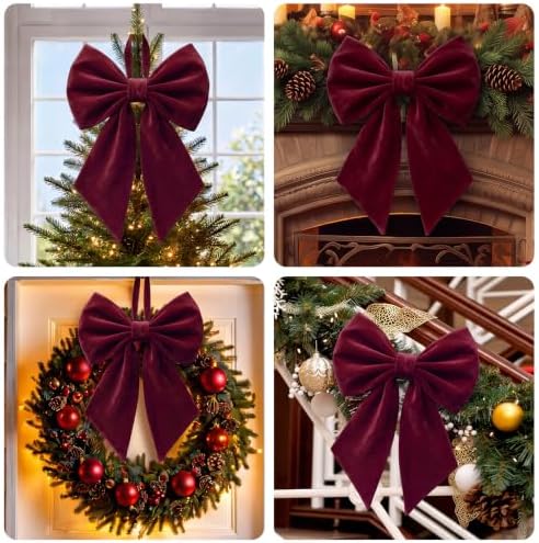 Janinka Burgundy Red Christmas Tree Topper Bow 22" Big,Velvet - Image 6