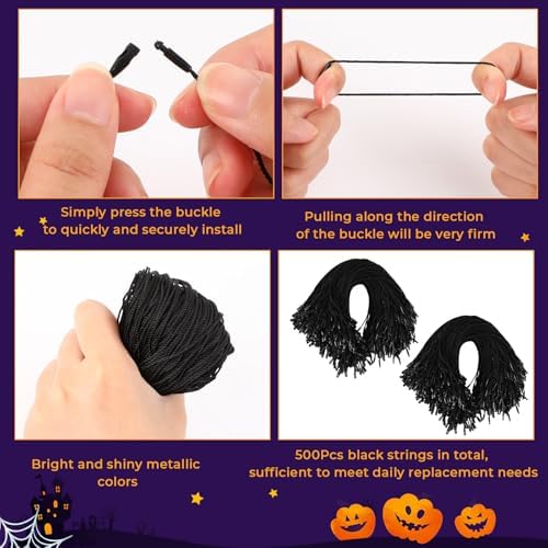 FEBSNOW 500Pcs Halloween Ornament Hangers, Black Hanging String with Snap - Image 3