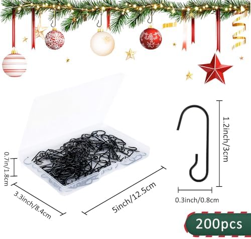 Christmas Ornament Metal Hooks Hangers, 200PCS Black Bendable Metal Wire Hanging Hook for Christmas Tree Decoration Easter Egg Hangers Halloween Party Decoration - Image 2