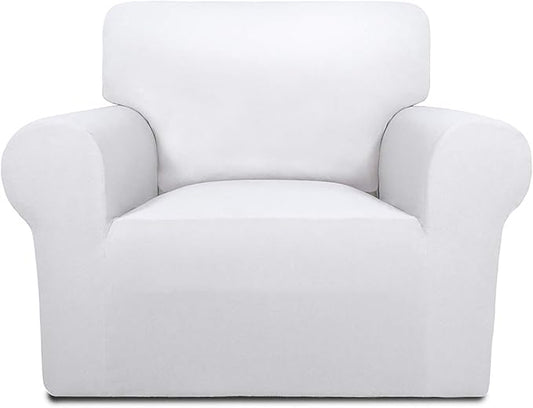 PureFit Super Stretch Chair Sofa Slipcover – Spandex Non Slip Soft Couch Sofa Cover, Washable Furniture Protector with Non Skid Foam and Elastic Bottom for Kids, Pets （Chair, White