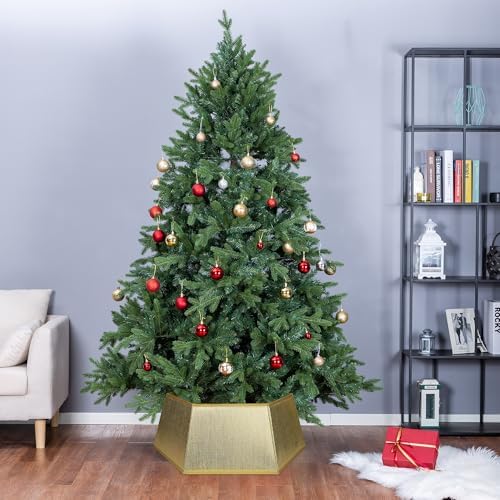 Blissun Fabric Christmas Tree Collar, Hexagonal Shiny Tree Ring, Willow Christmas Tree Skirt for Christmas Tree Decorations (Shiny Gold) - Image 4