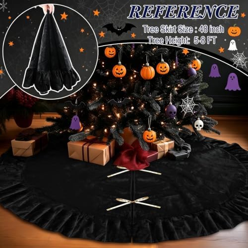 48 Inches Velvet Halloween Tree Skirt Decorations Black Luxury Xmas Fur Plush Skirts for Halloween Merry Christmas Party Rustic Vintage Holiday Home Winter - Image 3