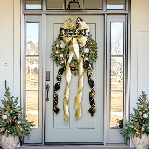 Large Christmas Tree Topper Bow 52x13 Inch, Pre-Tied Wired Wreath Ribbon - Image 5