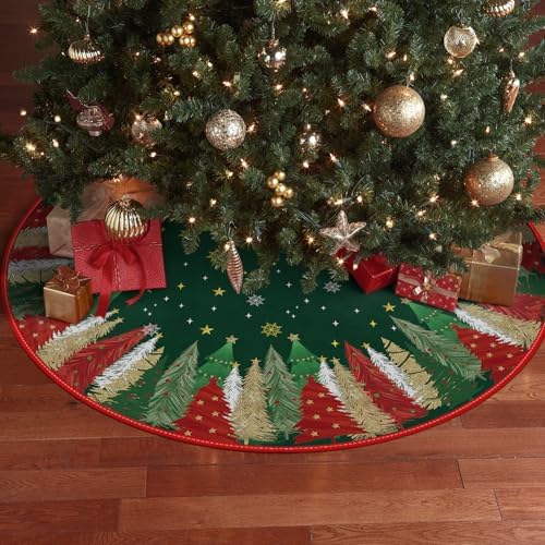 AVOIN colorlife Green Pine Stars Snowflake Christmas Tree Skirt 48 Inch - Image 5