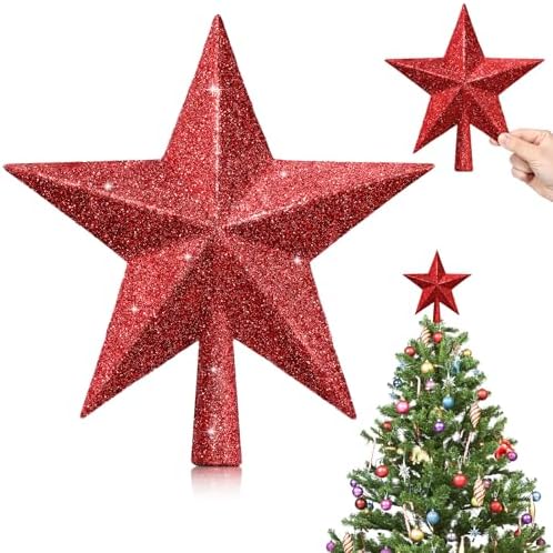 Hanaive Christmas Tree Topper Star Decoration,Red,9.84 Inch,Glitter by Hanaive