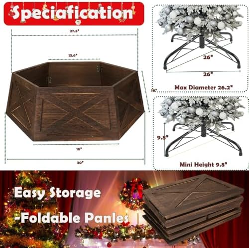 [2025 New] Natural Wood Christmas Tree Collar Stand for Real Trees up to 7.5ft, Durable Tree Base Cover with Easy Installation, Home Holiday Christmas Decoration (Dark Brown, D-27 Inch) - Image 5
