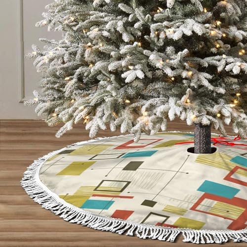 Christmas Tree Skirt 36" Inch Mid Century Modern Partten Xmas Tree Skirt Mat with White Tassel for Party Holiday, Tree Skirt Christmas Decorations by GHYGTY