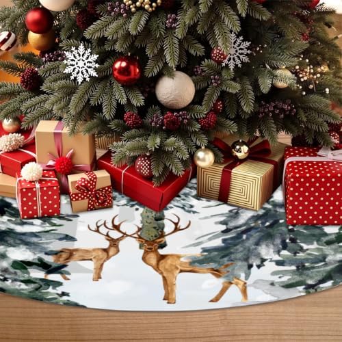Giwawa Pine Tree Christma Tree Skirt 48 Inch Forest Deer Winter Xmas Base Cover Mat Supplies for Holiday Indoor Outdoor Party Ornaments Decor - Image 7