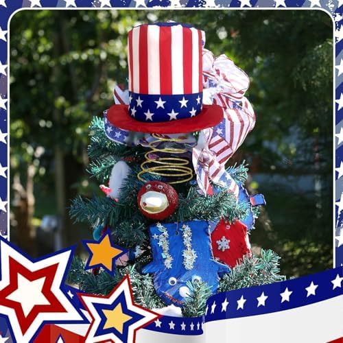 4th of July Tree Topper, Top Hat Christmas Tree Topper, Independence Day Tree Ornaments Christmas Tree Decor for Holiday Xmas Party Home (4th of July, One Size) - Image 5