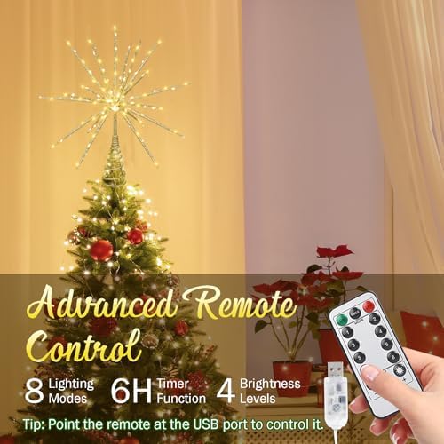 15-Inch Starburst Christmas Tree Topper with 150 LEDs & Remote, Gold - Image 2