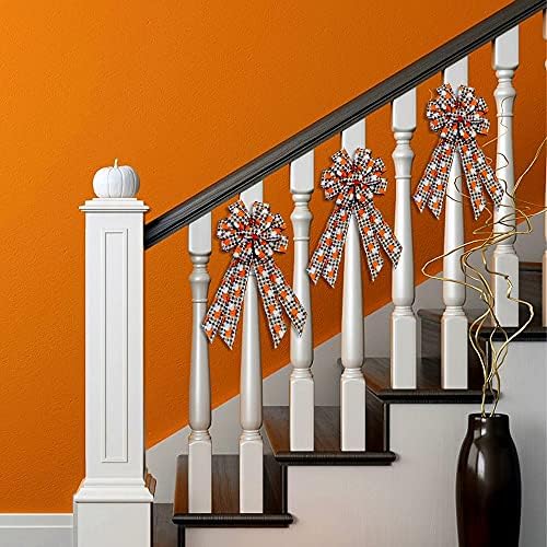 Hying Large Fall Bows for Wreath, Thanksgiving Pumpkin Wreath Bows White Black Buffalo Plaid Bows Orange Burlap Tree Topper Bows for Front Door Autumn Thanksgiving Decorations Supplies - Image 5