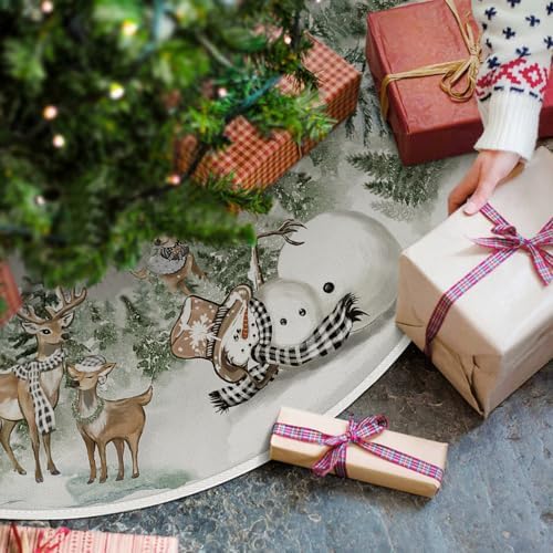 AVOIN colorlife Snowman Reindeer Snowflake Christmas Tree Skirt 48 Inch, Winter Holiday Tree Mat Decoration - Image 2