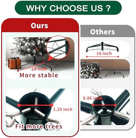 24” Christmas Tree Stand for Artificial Trees, Foldable Metal Xmas Tree Stand, Replacement Fake Christmas Tree Holder Base for 4 ft to 8 ft Trees, Fits Tree Poles up to 1.25” - Image 6