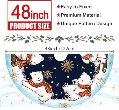 Christmas Polar Bear Tree Skirt Decorations Xmas Tree Mat 48 Inch Winter Christmas Decor for Home - Image 3