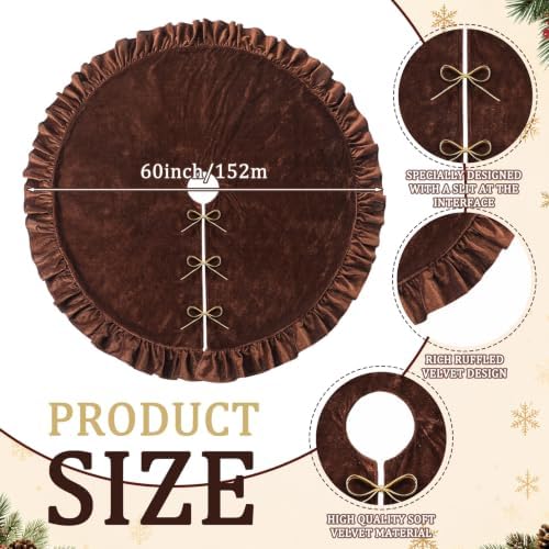 Velvet Christmas Tree Skirt, 60 Inches, Bow Style, Brown - Image 3